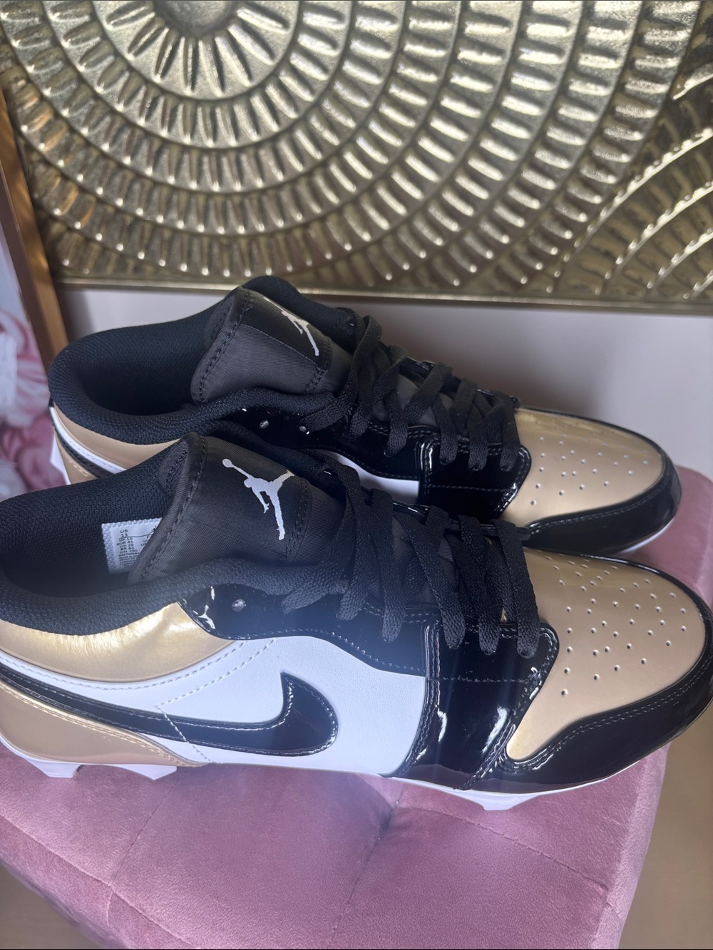 Men Nike Air Jordan 1 Low TD Cleat 'Gold Toe' Cleats (NEW!) - Picture 3 of 6